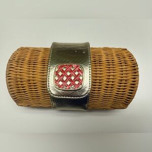 Lilly Pulitzer Tan and Gold Rattan Clutch Purse